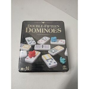 New‎ Damaged Tin Cardinal Classics Double-Fifteen Dominoes 136 Domino Game Set